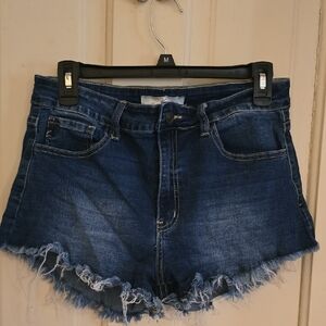 KanCan Dark Blue Frayed Hem Denim Shorts